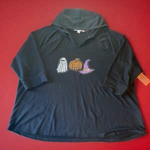 Magical Season Halloween Hoodie Ghost Pumpkin Witch Hat Rhinestone Black Sz 3XL